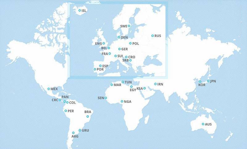 موقعیت جغرافیایی 32 تیم جام جهانی2018 (عکس)