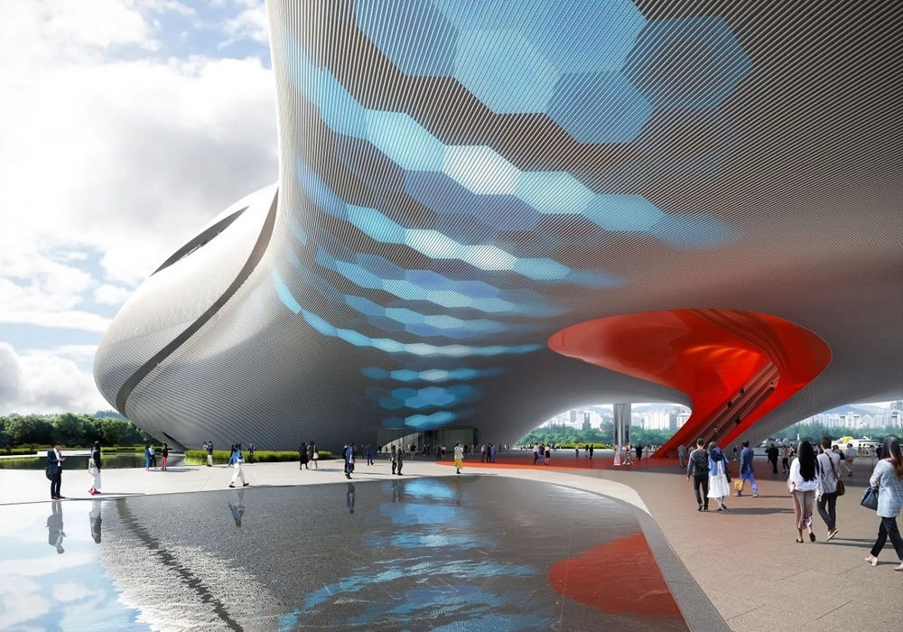 سالن تئاتر با طراحی شبیه به یک سفینه فضایی سالن تئاتر با طراحی شبیه به یک سفینه فضایی